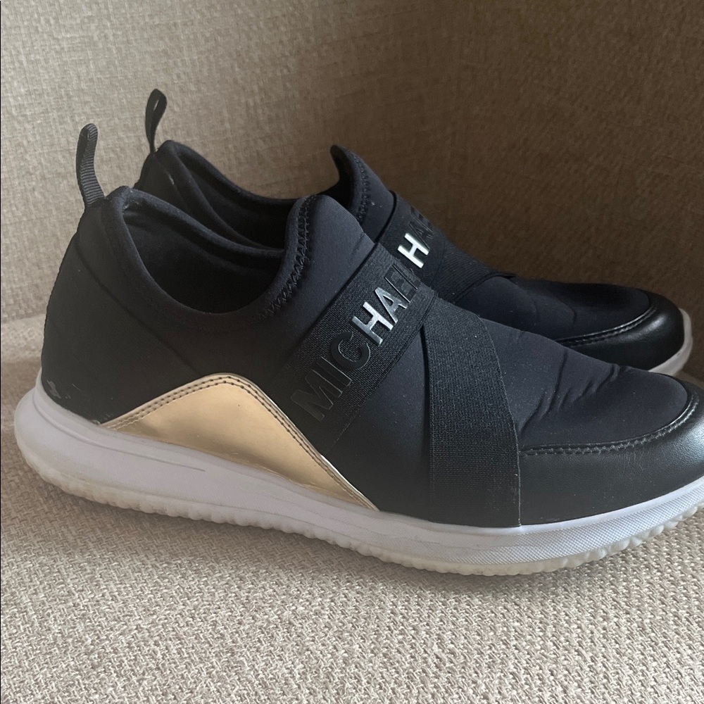Michael Kors Black Slip On Sneakers with Gold Detail